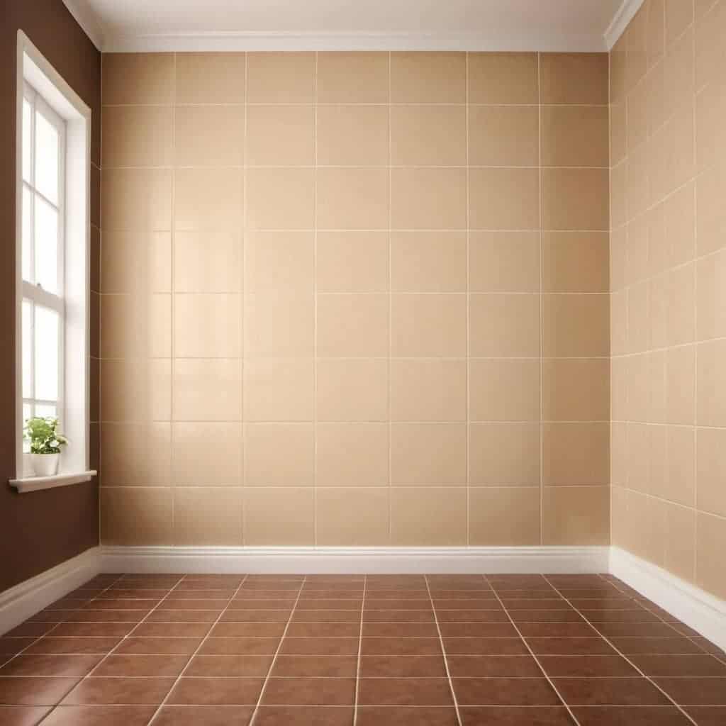 Brown Tiles With Cream Wall Paint