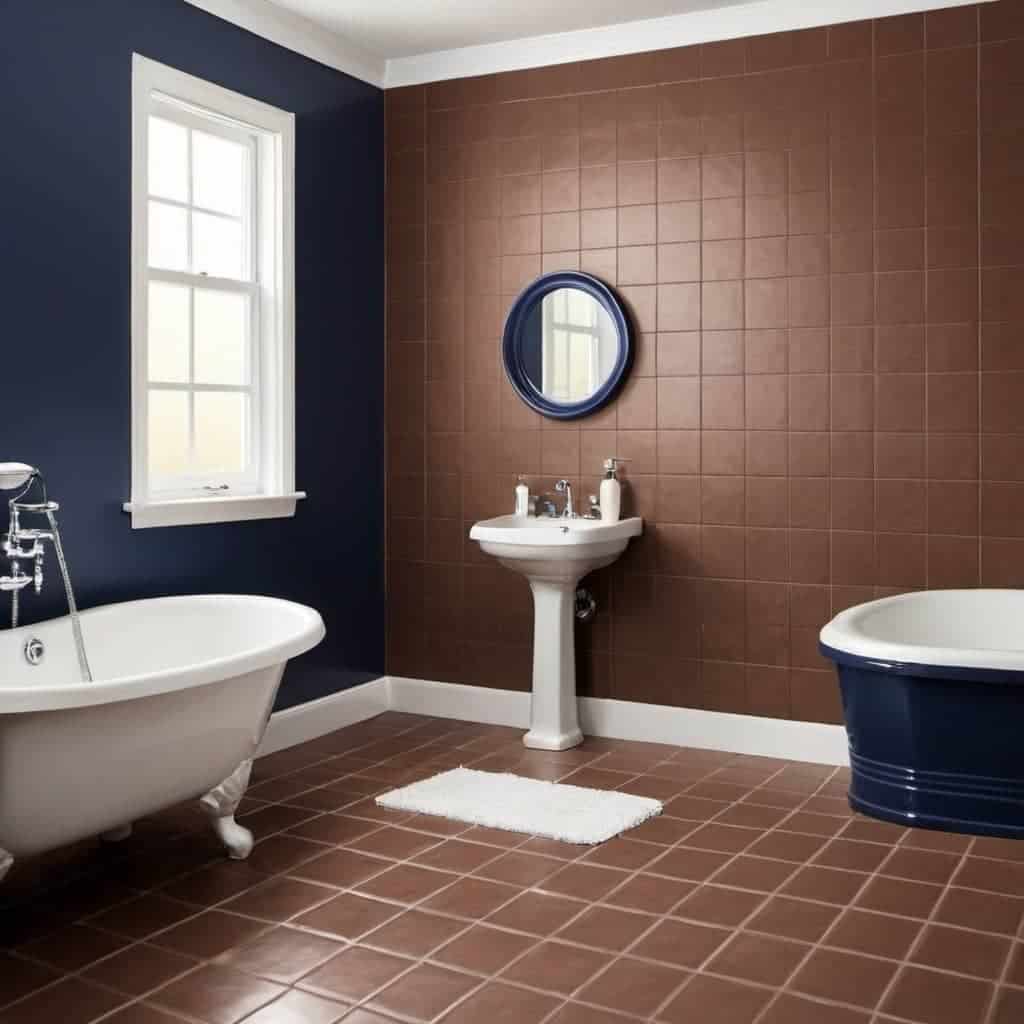 Brown Tiles With Navy Blue Wall Paint