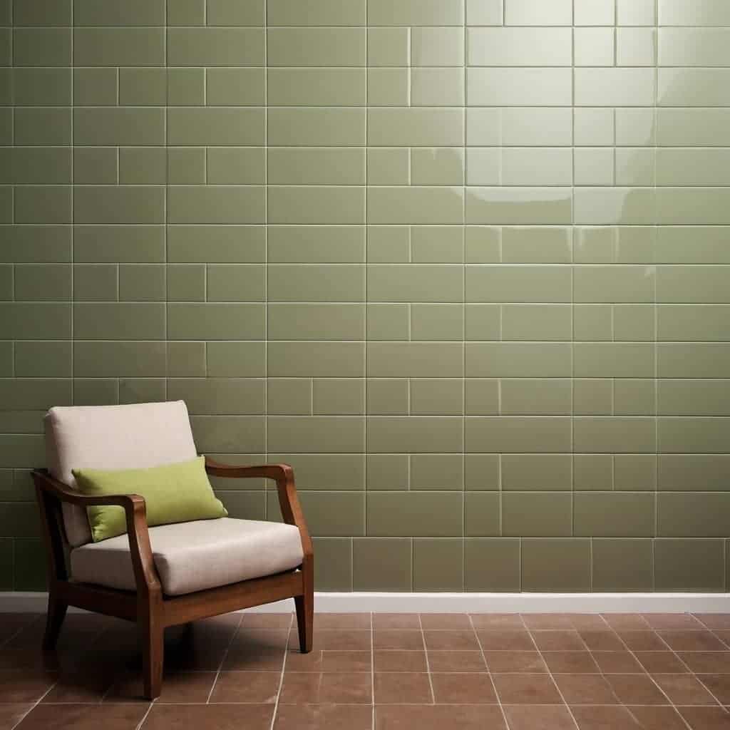 Brown Tiles With Sage Green Wall Paint