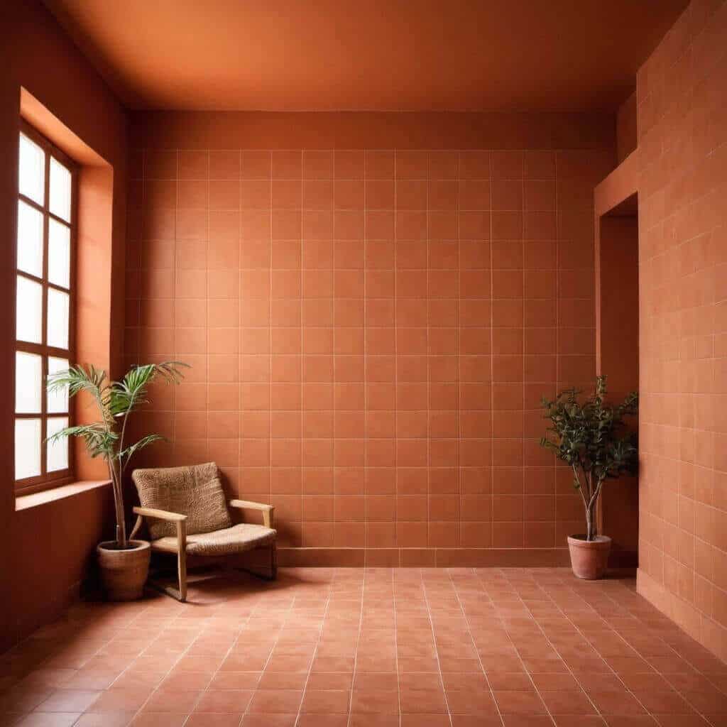 Brown Tiles With Terracotta Wall Paint