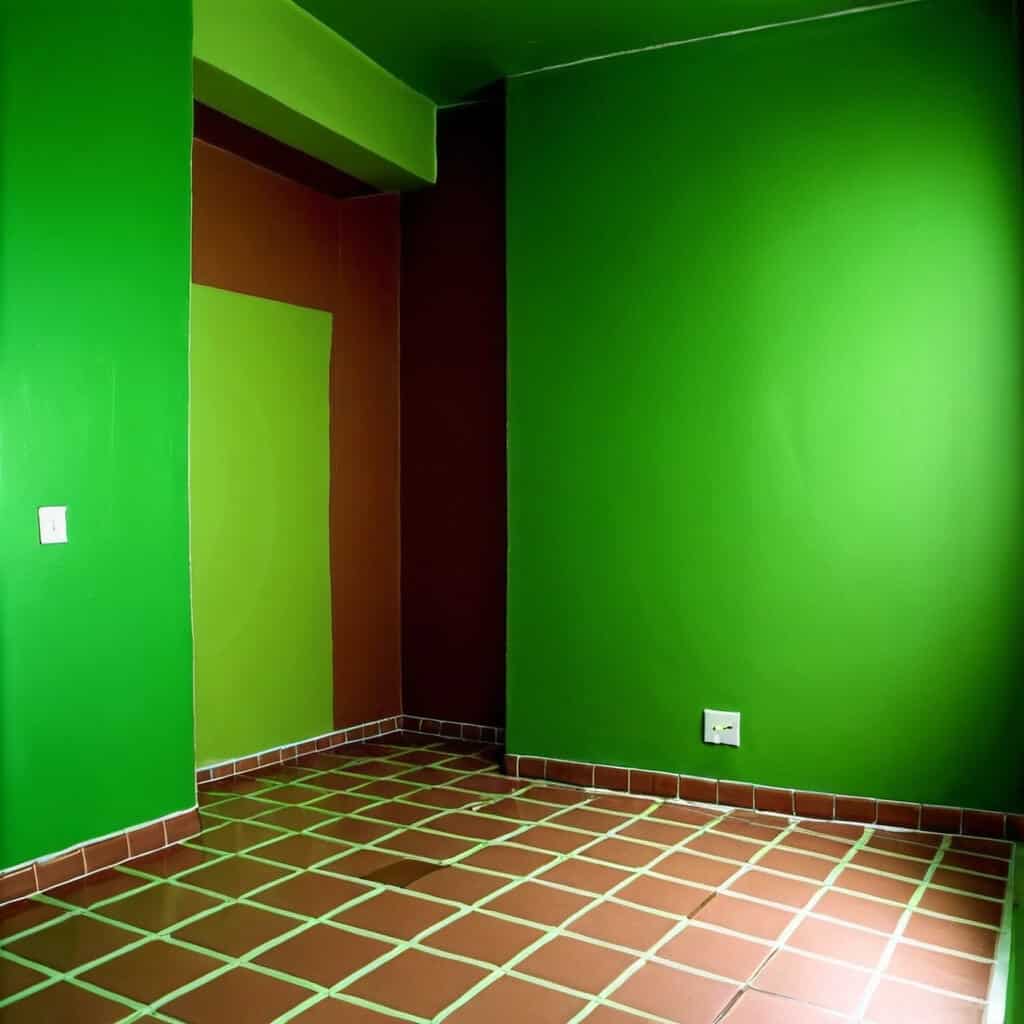 Brown tiles with Green Wall Paint