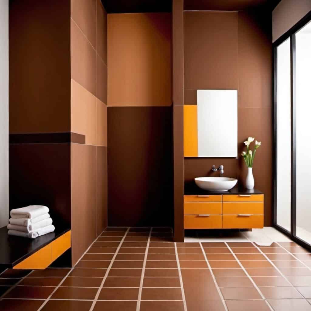 Brown tiles with a sandy beige wall
